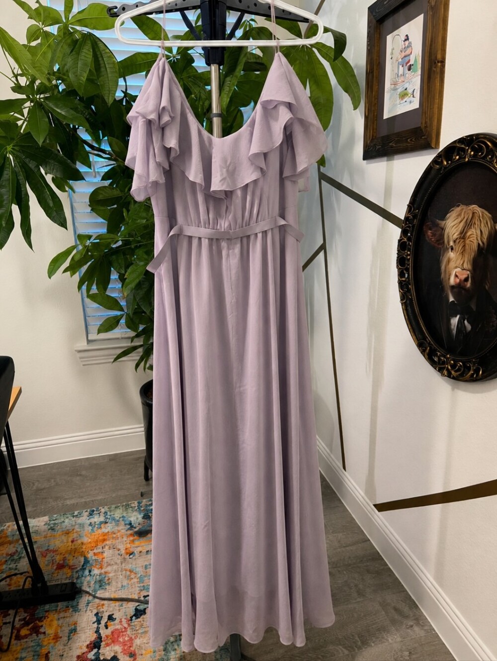 David’s Bridal Lavender Ruffle Flutter Sleeve Chiffon Maxi Dress Size 18